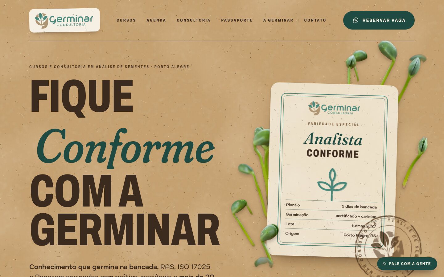Primeira tela do site da Germinar