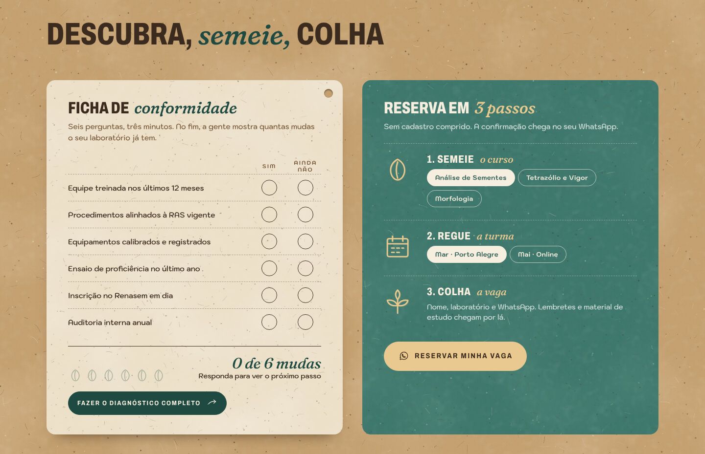 Ficha de conformidade e reserva em 3 passos