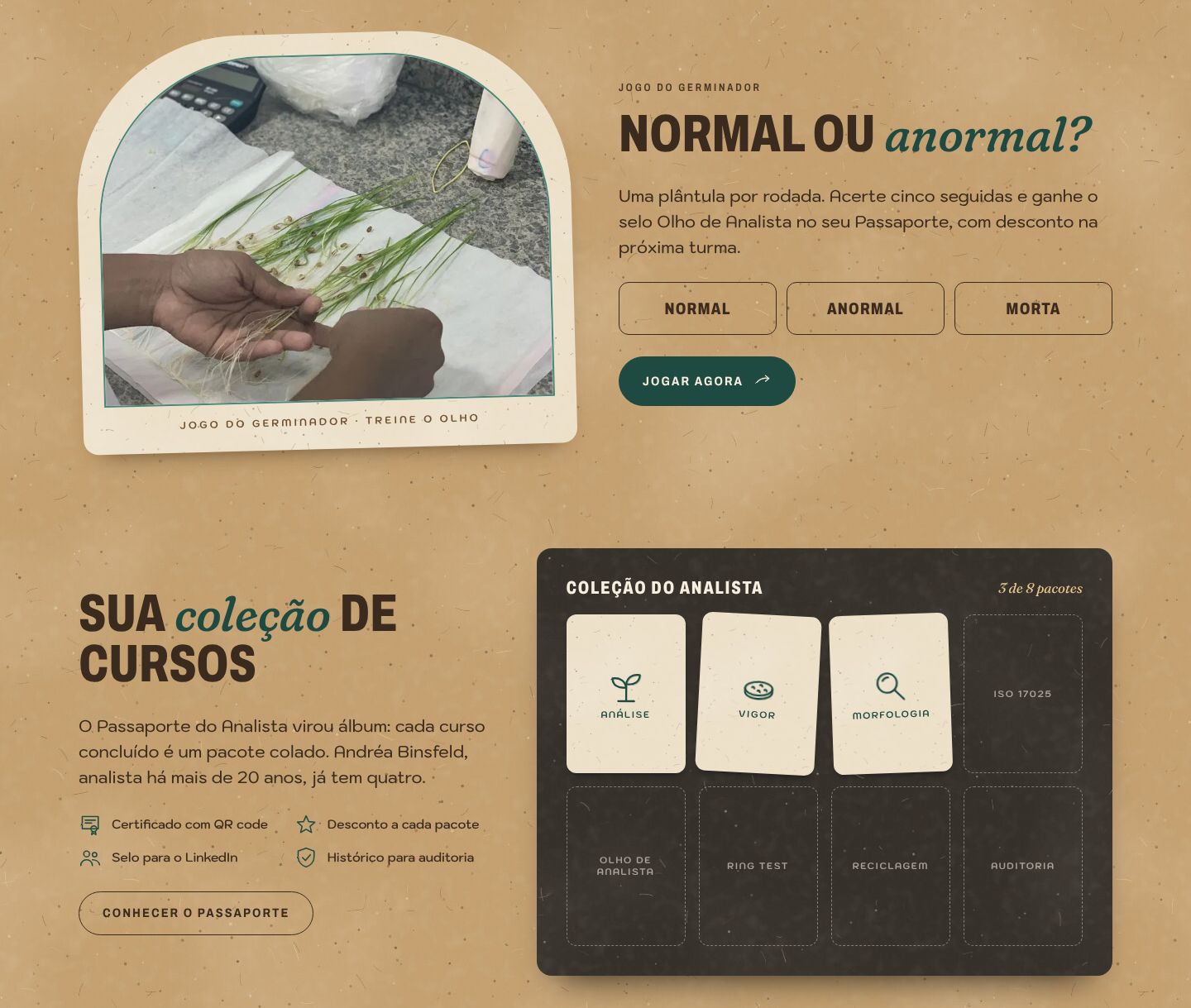Jogo do germinador e coleção de cursos